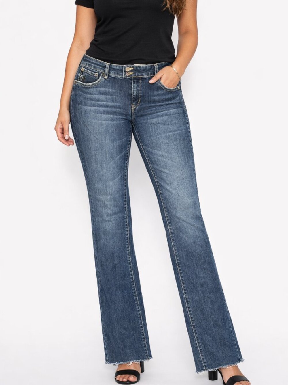 White House Black Market Blanc Bootcut Jeans Dark Wash Embroidered Floral 10